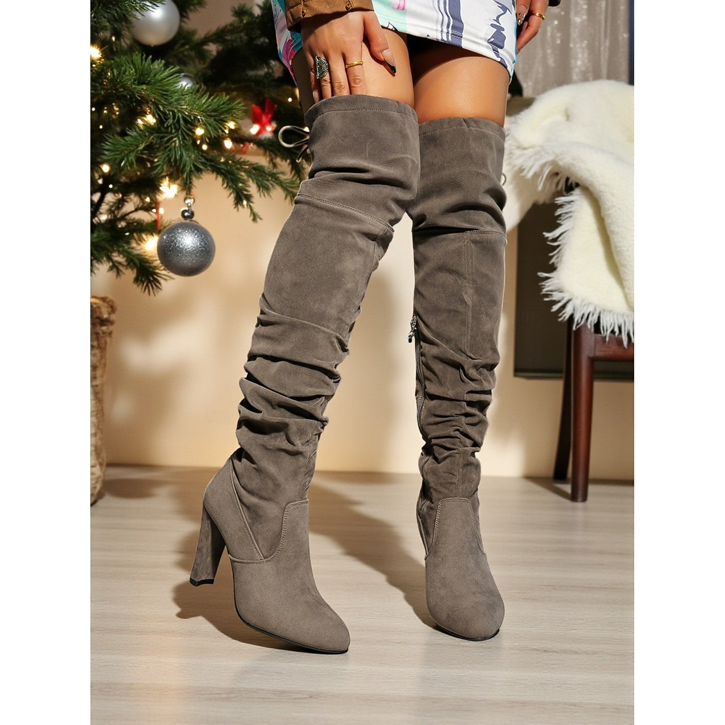 Freesia Suede Ruched Overknee Boots