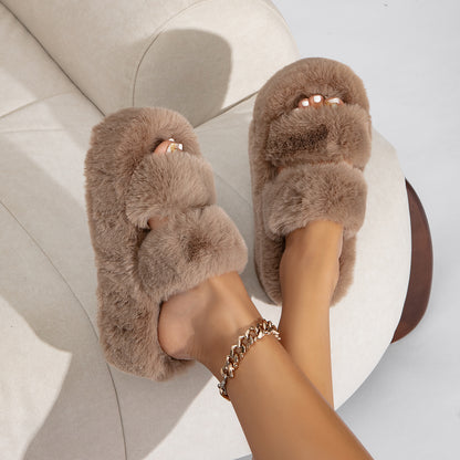 Hibiscus Thick-Soled Fluffy Slippers