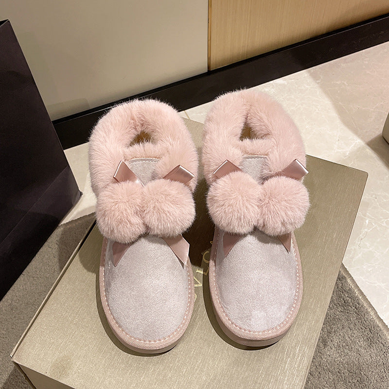 Lilac Fur Ball Decor Snow Boots