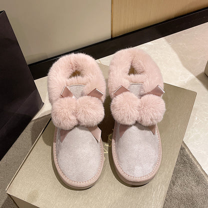 Lilac Fur Ball Decor Snow Boots