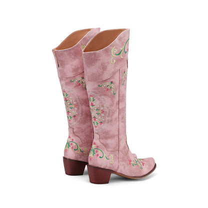 Bottes de cowboy à blocs de couleurs et fleurs de marguerite