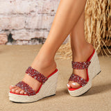 Lilac Rhinestone Double Straps Wedges