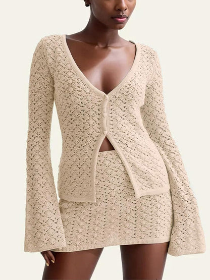 Faye Crochet Knit Top Skirt Set