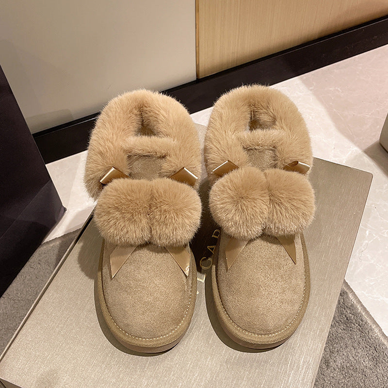 Lilac Fur Ball Decor Snow Boots