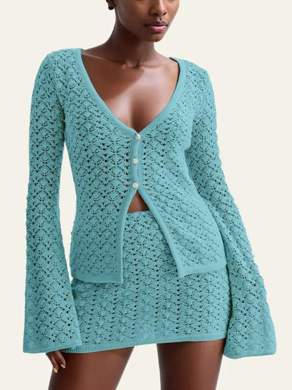 Faye Crochet Knit Top Skirt Set