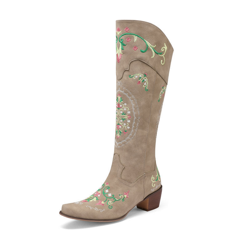 Bottes de cowboy à blocs de couleurs et fleurs de marguerite