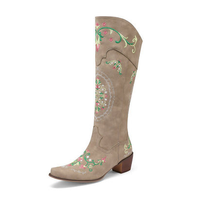 Bottes de cowboy à blocs de couleurs et fleurs de marguerite