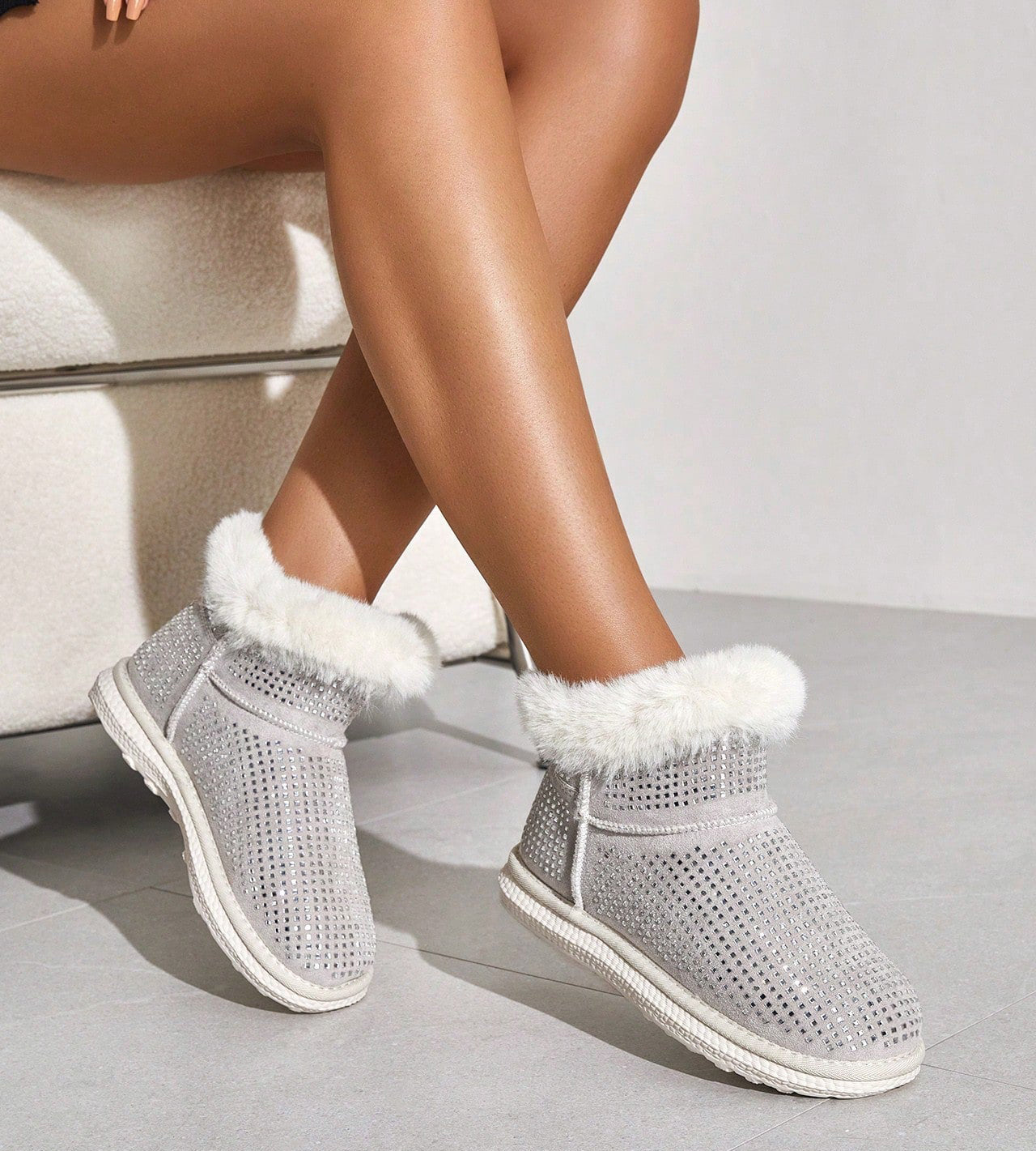 Lobelia Rhinestone Plush Snow Boots