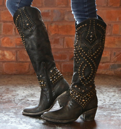 Camellia Rivet Chunky Heel Boots