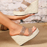 Lilac Rhinestone Double Straps Wedges