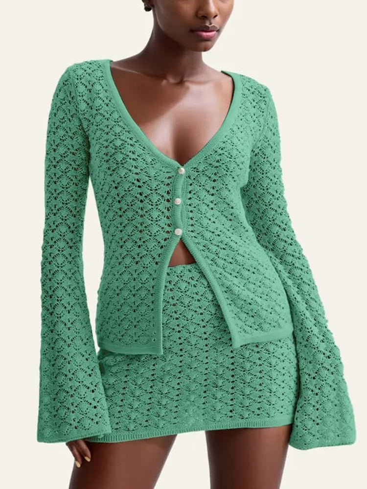 Faye Crochet Knit Top Skirt Set