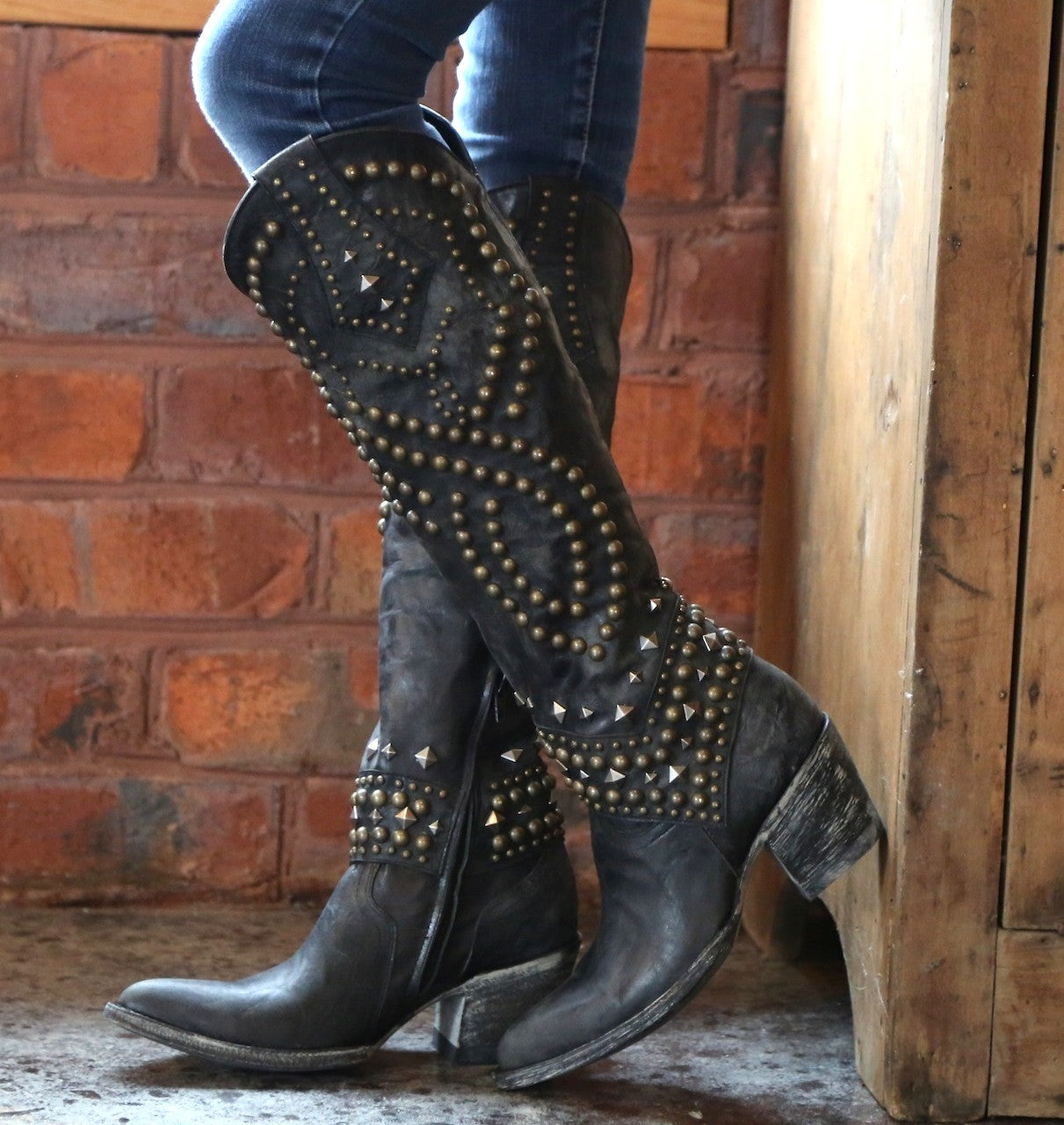 Camellia Rivet Chunky Heel Boots