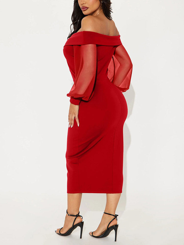 Ekaliy Sexy schulterfreies Midikleid für Damen