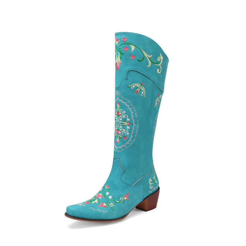 Bottes de cowboy à blocs de couleurs et fleurs de marguerite
