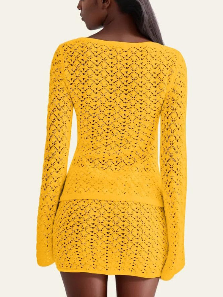 Faye Crochet Knit Top Skirt Set