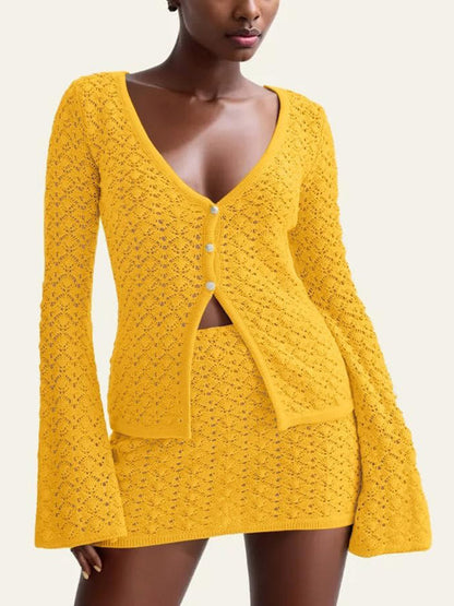 Faye Crochet Knit Top Skirt Set