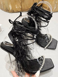 Lavinder Feather-trimmed Lace-up Sandals
