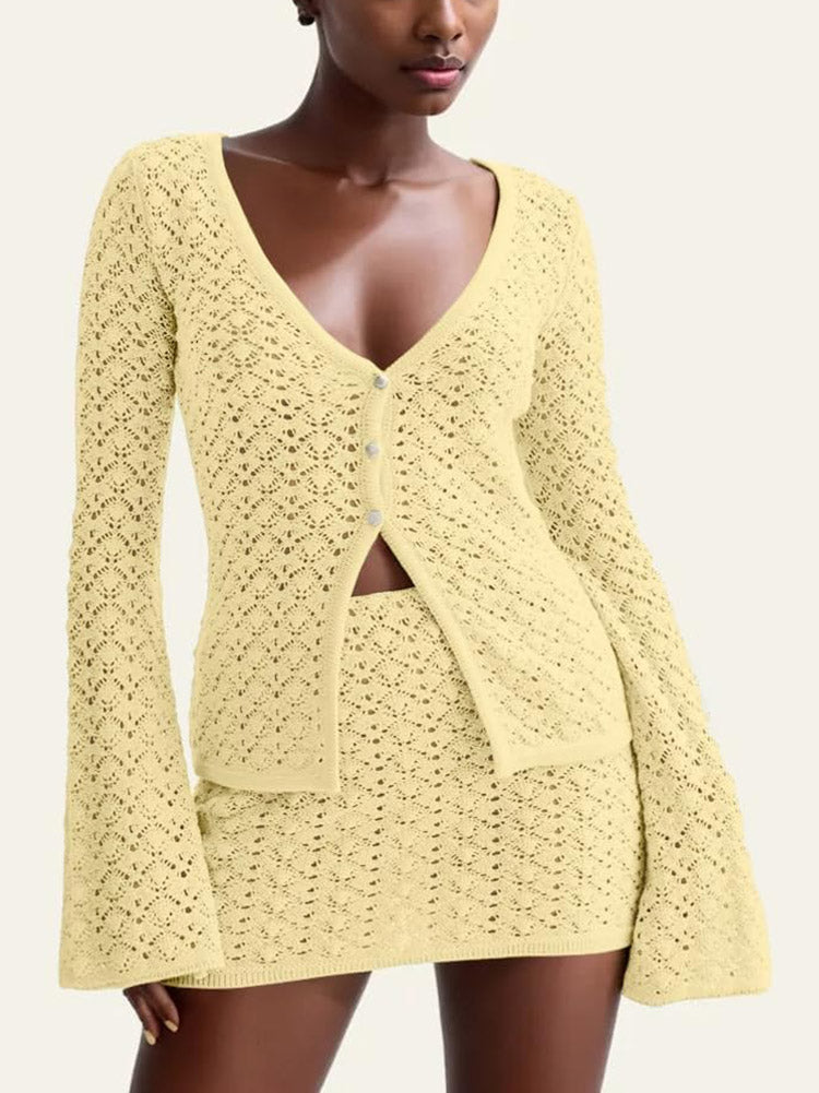 Faye Crochet Knit Top Skirt Set