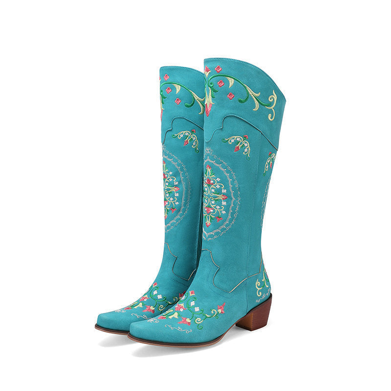 Bottes de cowboy à blocs de couleurs et fleurs de marguerite