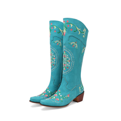 Bottes de cowboy à blocs de couleurs et fleurs de marguerite