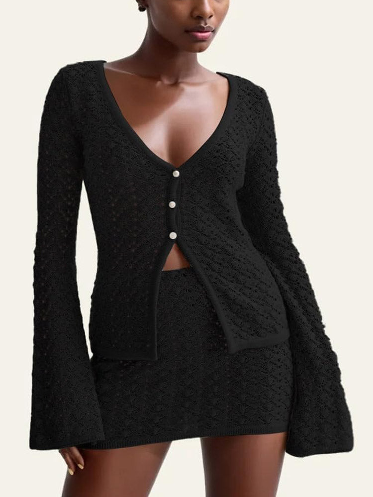 Faye Crochet Knit Top Skirt Set