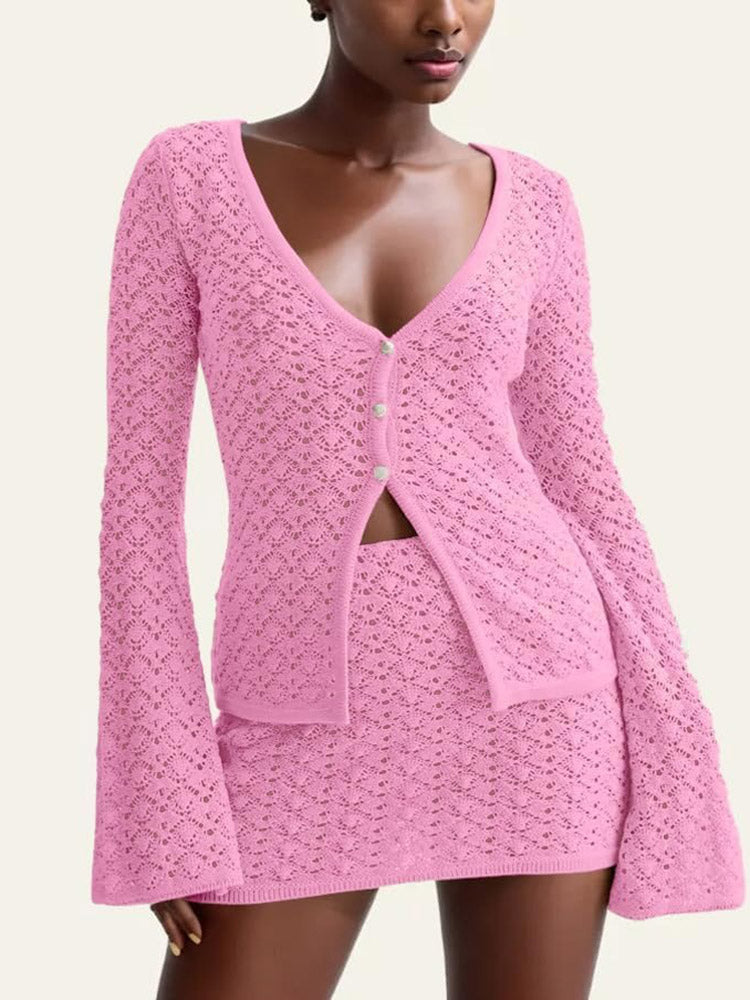 Faye Crochet Knit Top Skirt Set