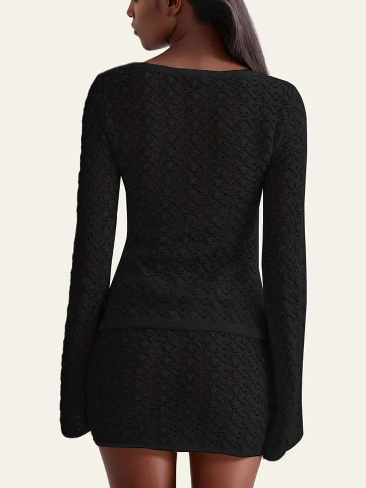 Faye Crochet Knit Top Skirt Set