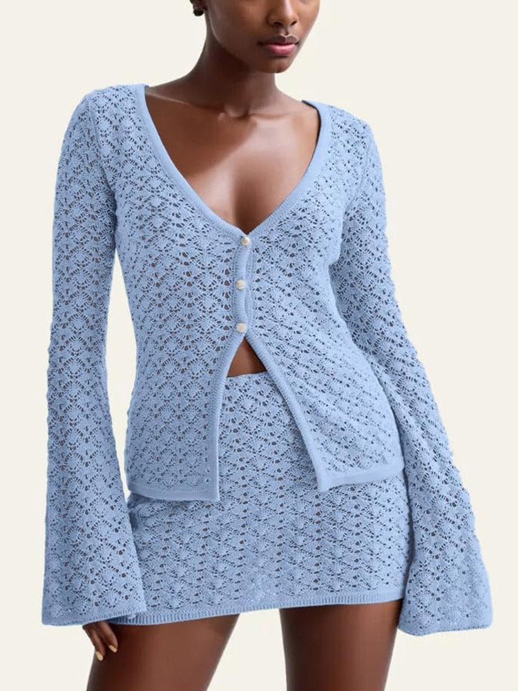 Faye Crochet Knit Top Skirt Set