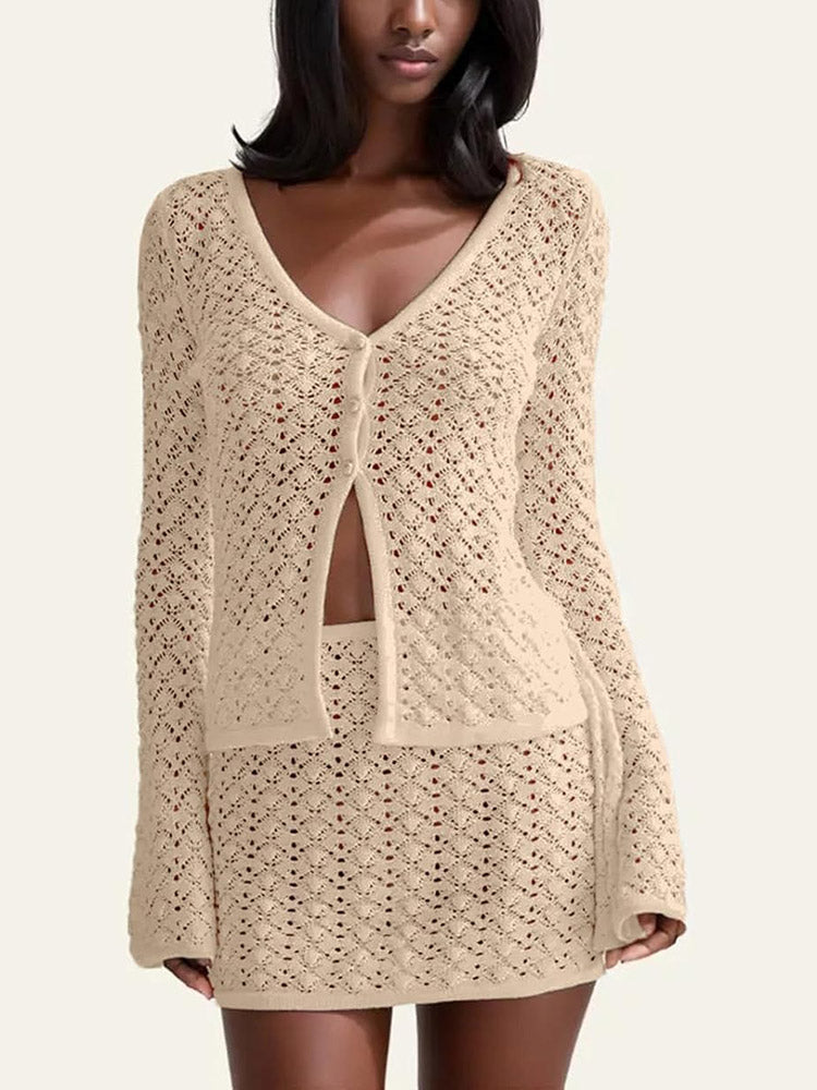 Faye Crochet Knit Top Skirt Set