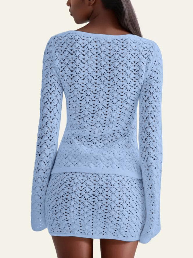 Faye Crochet Knit Top Skirt Set