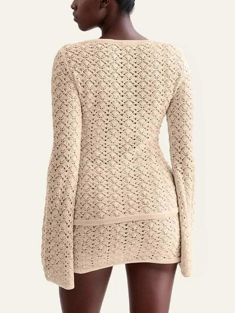 Faye Crochet Knit Top Skirt Set