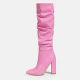 Viola Pleated Block Knee High Boots