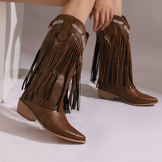 Moonflower Tassels Cowboy Boots