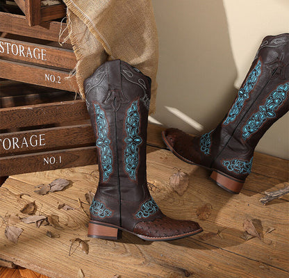 Peony Patchwork Leather Boots