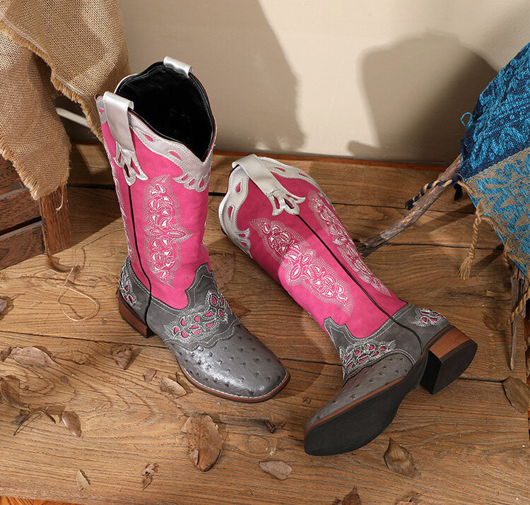 Peony Patchwork Leather Boots