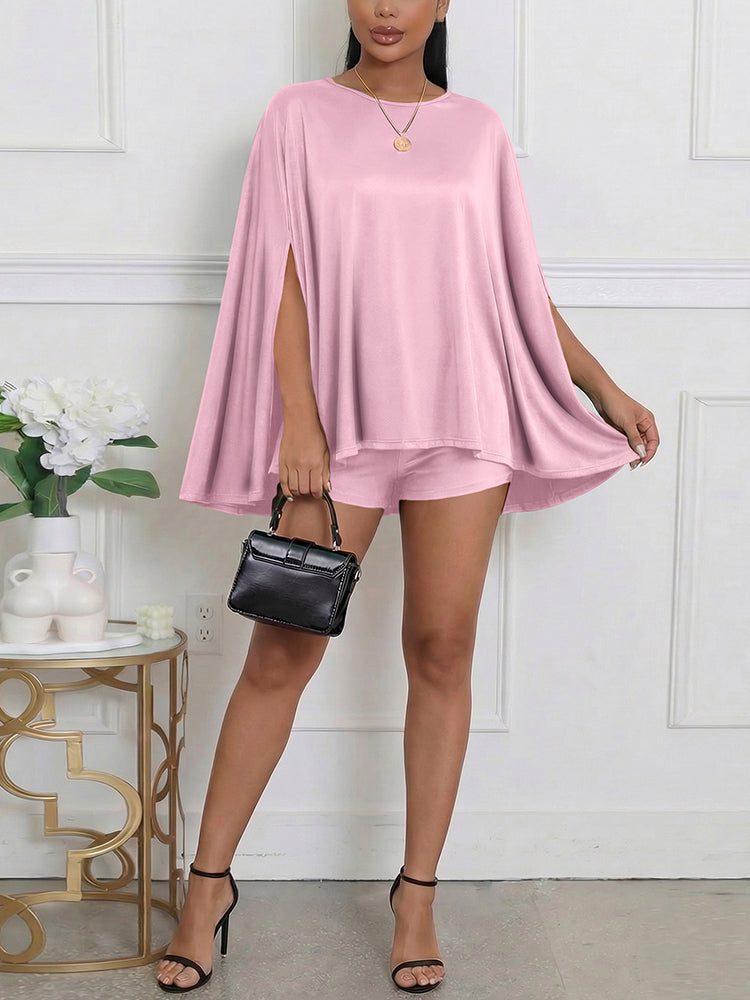 Satin Poncho Top & Shorts Set