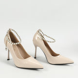 Dianella Elegant Pearl Strap Pumps