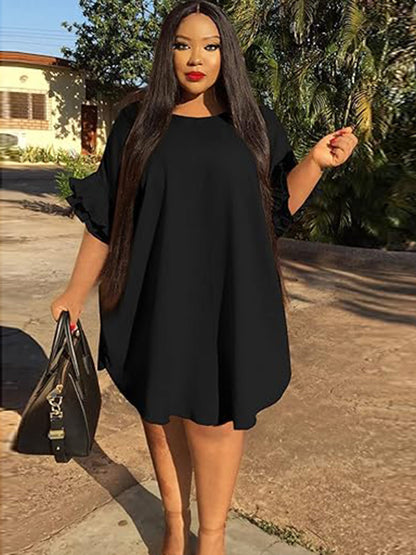 Ruffle Sleeve Loose Fit Midi Dress Plus Size