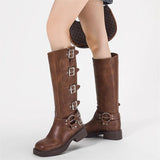 Heather Buckle Chunky Heel Boots