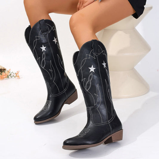 Daisy Star Embroidery Cowboy Boots