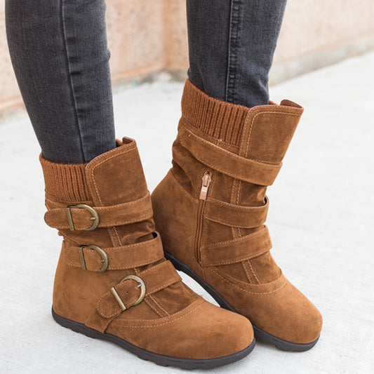 Hebe Buckle Knit Ankle Boots