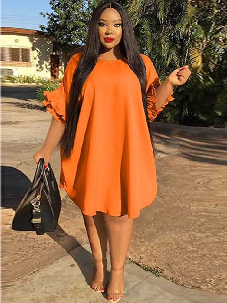 Ruffle Sleeve Loose Fit Midi Dress Plus Size