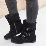 Hebe Buckle Knit Ankle Boots