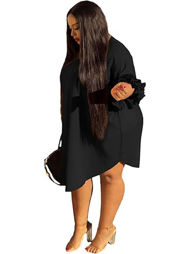 Ruffle Sleeve Loose Fit Midi Dress Plus Size