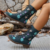 Viola Flower Embroidery Mid-Calf Boots