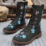 Viola Flower Embroidery Mid-Calf Boots