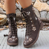 Viola Flower Embroidery Mid-Calf Boots