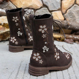 Viola Flower Embroidery Mid-Calf Boots