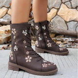 Viola Flower Embroidery Mid-Calf Boots