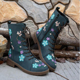 Viola Flower Embroidery Mid-Calf Boots